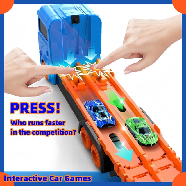 Detalle de Bearbao 65-Zoll Rennstrecke mit Transport-LKW und 6 Mini Metallautos – Spielzeug für Jungen (3–6 Jahre)