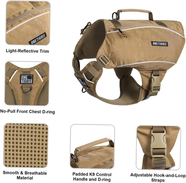 Detalle de OneTigris CAMELUS Hunderucksack für M/L (Coyote Braun) – für Camping, Wandern & Outdoor