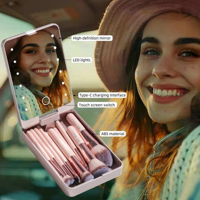 Detalle 2 de BS-MALL 14-Piece Mini Makeup Brushes Set with LED Light Mirror (APINK)