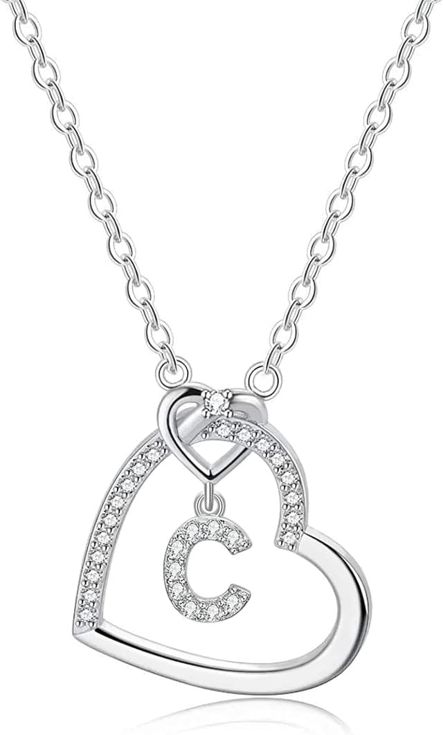 Detalle de LIHELEI Damen-Halskette mit Herz und Buchstabe aus 925 Silber – personalisierbare Initialen-Kette