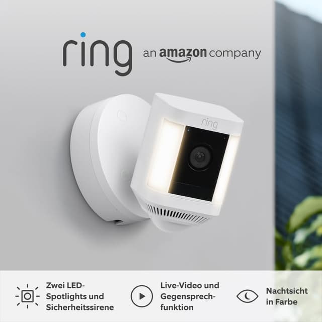 Detalle de Ring Spotlight Cam Plus Wired – 1080p Sicherheitskamera mit Gegensprechen, Farb-Nachtsicht, 2 Kameras