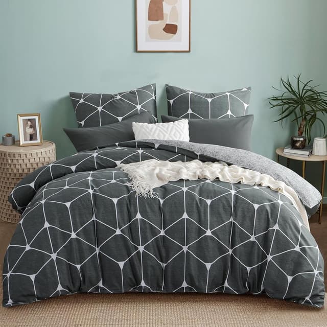 Detalle de RUIKASI Bettwäsche 200x220 aus Baumwolle (3-teilig) Anthrazit mit geometrischem Muster
