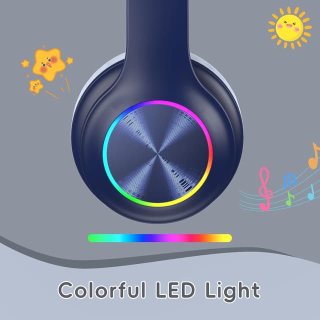 Detalle de Candy Bila Bluetooth Kinderkopfhörer „Marineblau“ mit LED, HD-Mikrofon und 85h Spielzeit