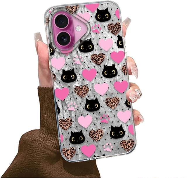 Detalle de Tedyhulle Hülle für iPhone 16 (6,1") – dünnes TPU/PC Cover mit süßem Katzenmotiv
