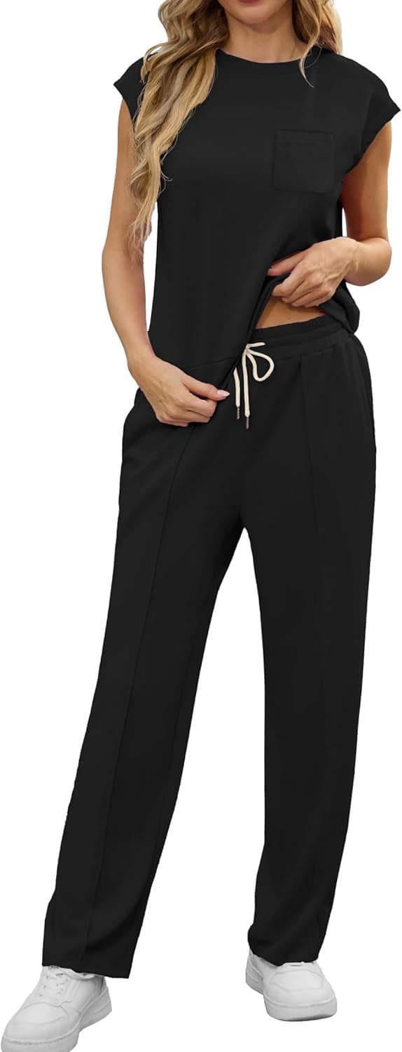 Detalle de GRECERELLE women’s two-piece summer lounge tracksuit set (short sleeve top & jogging bottoms)