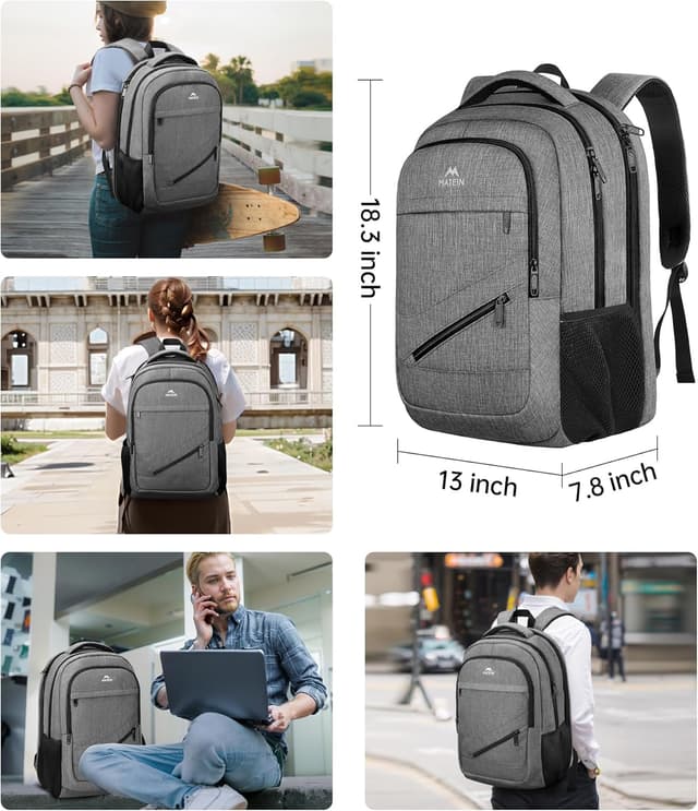 Detalle 2 de MATEIN Zaino Porta PC 17 pollici con porta USB e TSA-friendly grigio