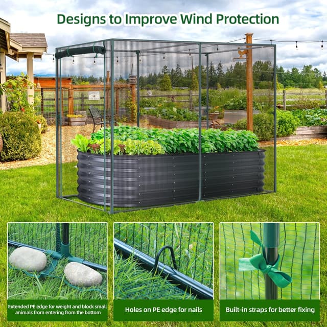 Detalle de Ohuhu Large Fruit Cage Plant Cages for Garden (2 x 1.2 x 1.6 m) with Zippered Door and HDPE Netting