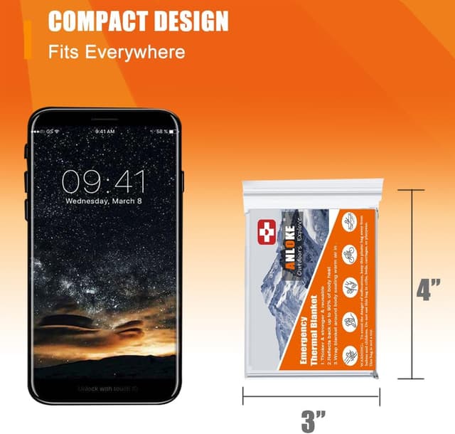 Detalle de ANLOKE Emergency Mylar Thermal Blankets (10-Pack), 82 × 64 in Survival Blankets