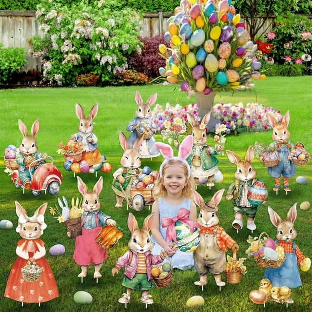 Detalle de GoTilo Osterdeko Gartenstecker Osterhasen 12-teilig