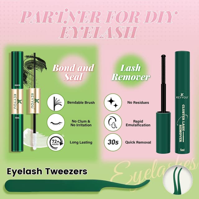 Detalle 2 de KEYYOU Aurora Lash Clusters Kit (Fairy Lash, C Curl) — 120-Piece Invisible Band Wispy Extension Set for DIY