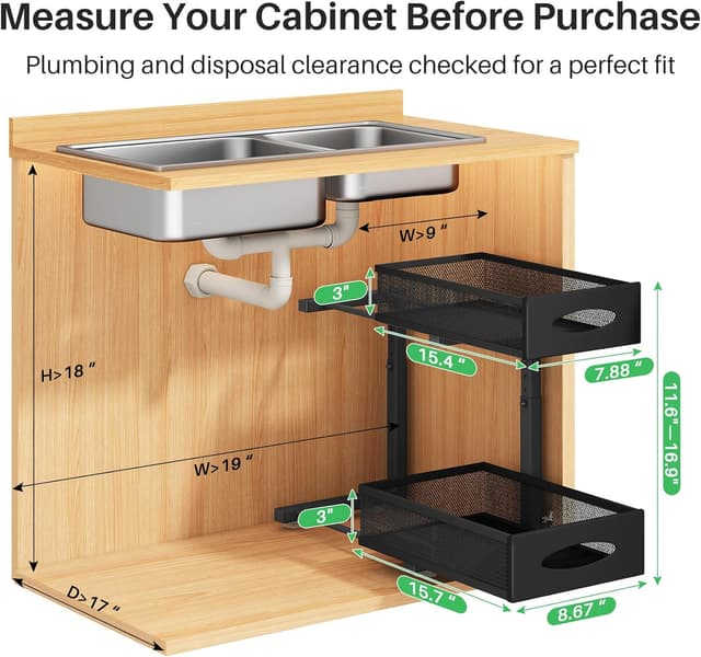 Thumbnail 1 de Under Sink Organizer 2-Tier Pull-Out Cabinet Organizer