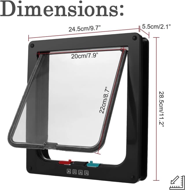 Detalle de Porta per gatti con chiusura magnetica a 4 vie e tunnel nero XL 24,5 x 28,5 x 5,5 cm