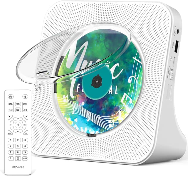 Detalle de Greadio tragbarer CD-Player mit Bluetooth 5.0, Fernbedienung und FM-Radio (AUX/USB, Kopfhörerbuchse)