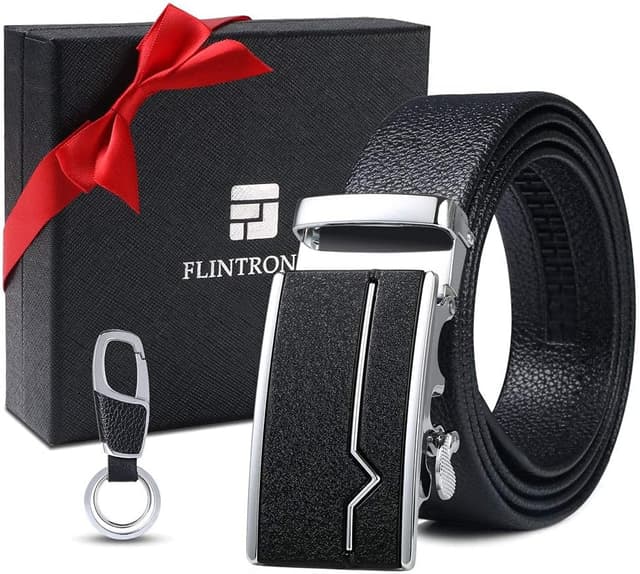 Detalle 2 de flintronic Herren Gürtel aus Leder mit Automatik-Ratsche – Breite 3,5 cm, Schwarz (inkl. Schlüsselbund & Geschenkbox)