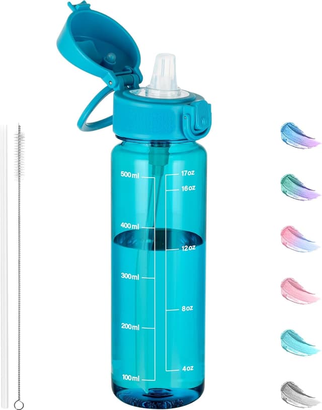 Detalle de GOPPUS 500ml Clear Tritan Straw Water Bottle with Flip-Top Lid and Carry Handle