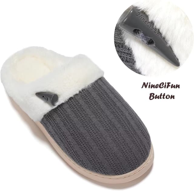 Detalle 2 de NineCiFun women’s comfy house slippers with memory foam and fuzzy lining (open-back, non-slip)