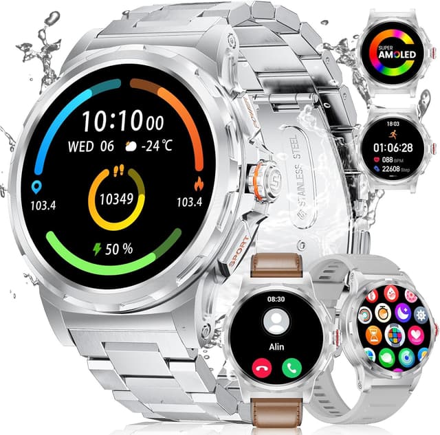 Detalle de LIGE Men’s Smart Watch (1.43-inch AMOLED, 400mAh, Bluetooth calling, IP68) – Silver