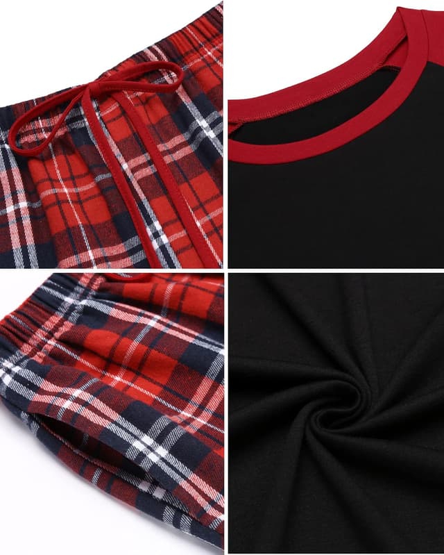 Detalle de ADOME Pyjama homme manches longues en viscose et élasthanne, ensemble 2 pièces à carreaux