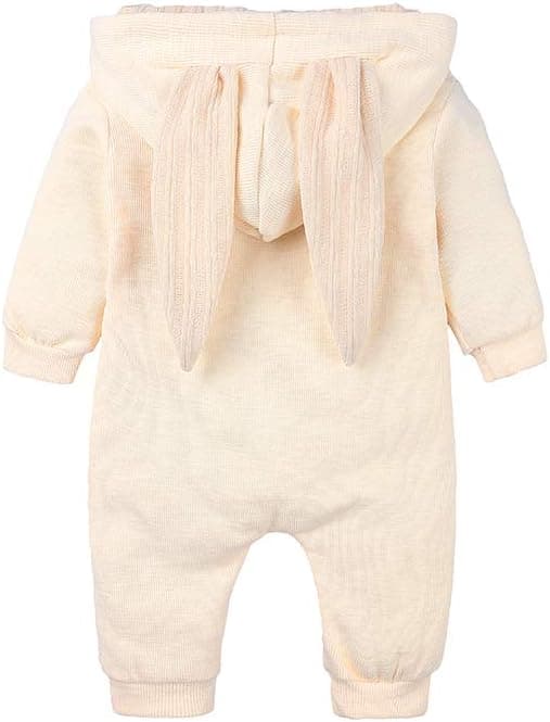 Detalle de Wocharm Newborn bunny ear hooded cotton zip romper set for autumn/winter wear