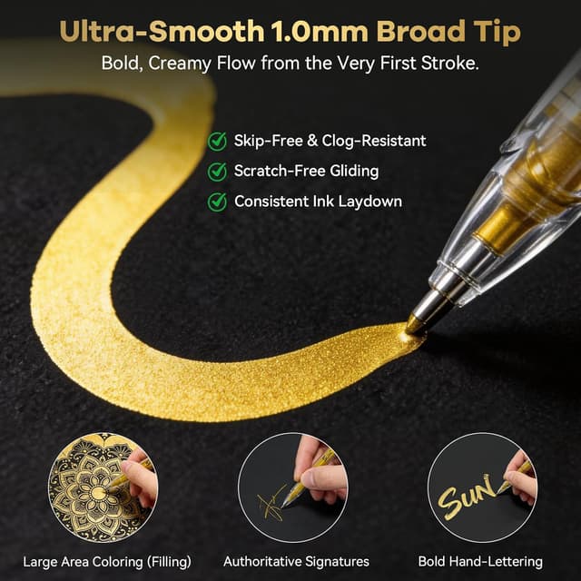 Detalle de SUIN Or Argent Gel blanc – stylos gel métalliques pour surligneurs, pointe fine 1,0 mm (lot de 3 paquets)