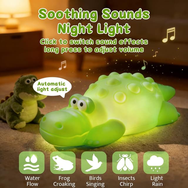 Detalle de Gemmac Krokodil Nachtlicht mit White Noise, 3 Stufen warmes Licht & 30-Minuten-Timer