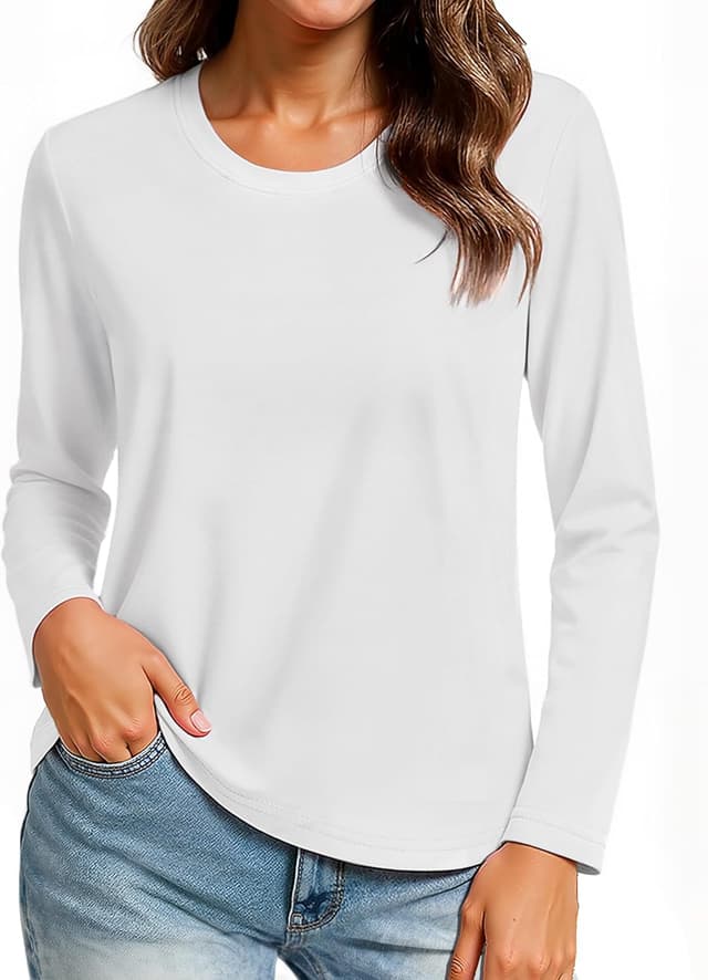 Detalle de TACVASEN women’s long sleeve cotton T-shirt with crew neck, quick-dry and breathable fit