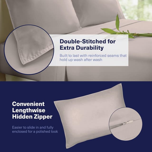 Detalle de Kickoff Viscose Bamboo Sheets King Size 4-Piece Set (Dark Grey)