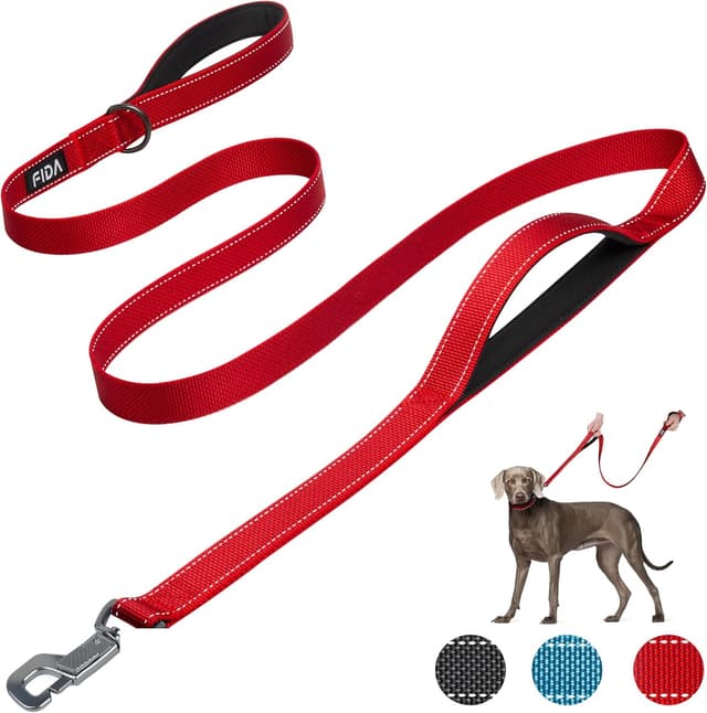 Detalle de Fida Heavy Duty Dog Leads for Medium/Large Dogs with Traffic Handle & Advanced Hook (Red, 6ft / 1.8m)