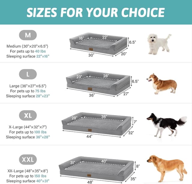 Detalle de COZY KISS Orthopedic Dog Bed (Large) – U-Shape Pet Couch with Supportive Foam Bolster, Waterproof Lining Cover, Anti-slip, Washable, Gray