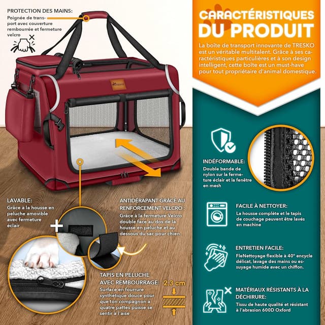 Detalle de TRESKO Cage pliable pour chien et chats avec tapis de léchage, spatule et réflecteurs (taille S)
