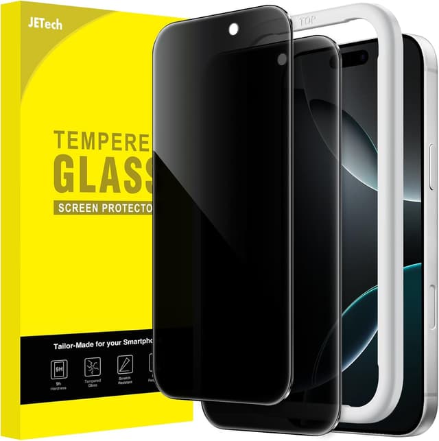 Detalle de JETech Privacy Screen Protector for iPhone 16 Pro (6.3-inch) – Anti-Spy Tempered Glass Film, 2-Pack