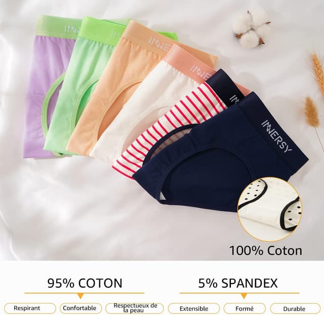 Detalle de INNERSY Lot de 6 culottes fille en coton stretch (8 à 16 ans)