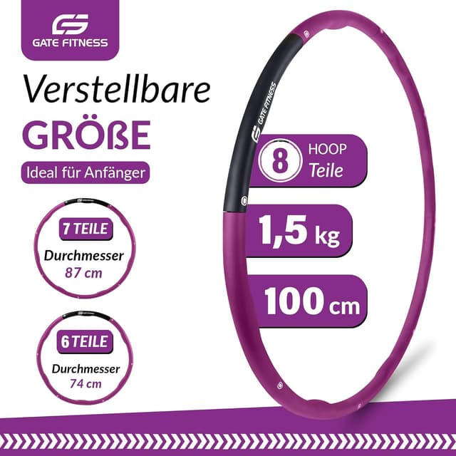 Detalle de GATE FITNESS Hula Hoop Reifen für Erwachsene & Kinder (1,2 / 1,5 / 2 kg) mit 6–8 Segmenten und Schaumstoffpolster