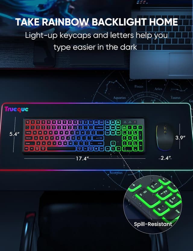 Thumbnail 6 de Trueque Wireless Keyboard and Mouse Combo full-size RGB Backlit