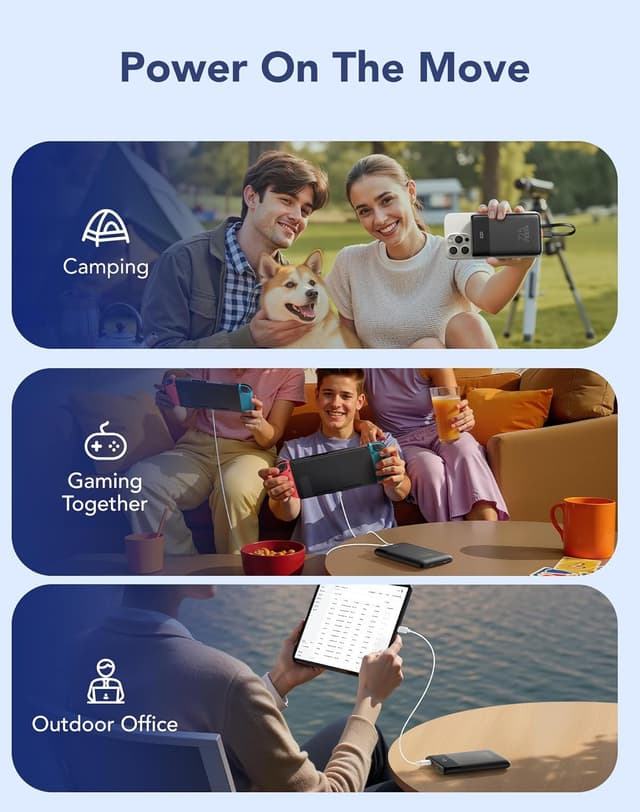 Detalle 2 de VEGER Power Bank 10000 mAh con cavi integrati e ricarica rapida 22,5W (4 uscite, display LED)