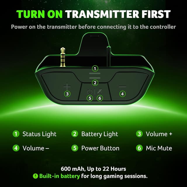 Detalle de Acer Wireless Gaming Headset for Xbox Series X|S & Xbox One (Bluetooth 5.4, Noise-Canceling Mic, 40H Battery) – Black Green