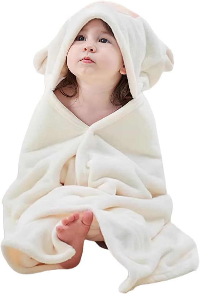 Detalle 2 de HAGOT 2er-Set Kapuzenhandtücher für Babys (80 x 80 cm) – Babybadetuch aus Korallenvlies, Weiß/Grau