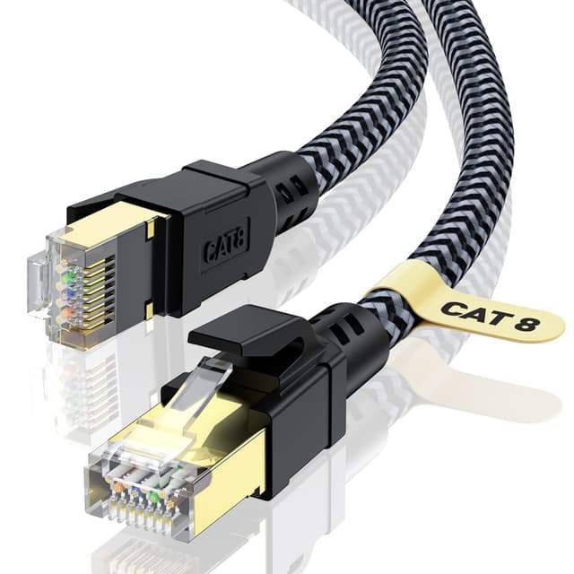 Detalle de CABNEER Cat 8 Ethernet-Kabel 35 m (40 Gbps, 2000 MHz) – doppelt geflochtenes RJ45 LAN-Kabel für Gaming, Streaming & Heimnetz
