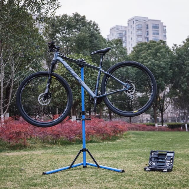 Detalle de CXWXC Fahrradmontageständer bis 30 kg – 360° drehbare Klemmkopf mit höhenverstellbarer Teleskopstange