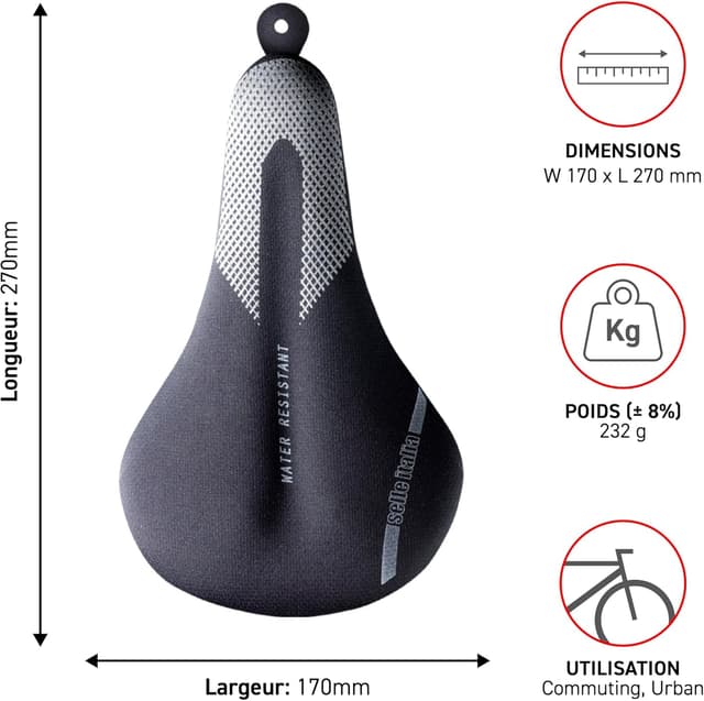 Detalle de Couvre-selle COMFORT BOOSTER S (noir) : housse respirante à enfiler