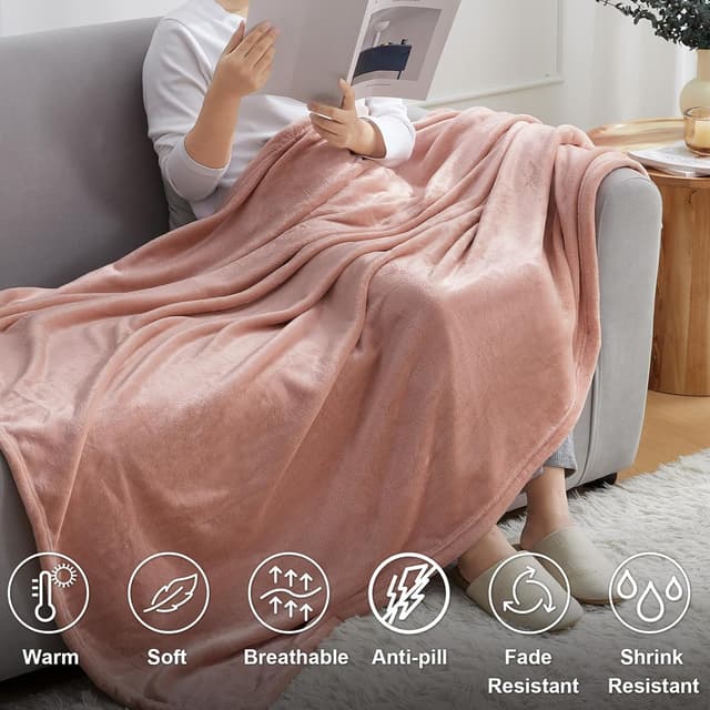 Detalle de EHEYCIGA Dusty Pink fleece blanket throw (150x200cm) for sofa, bed & armchairs