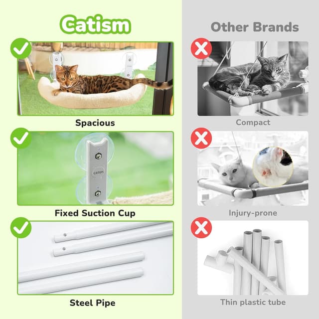 Detalle de CATISM Foldable Cat Window Perch – Semi-circular cat window bed with suction cups and reinforced frame (Beige)