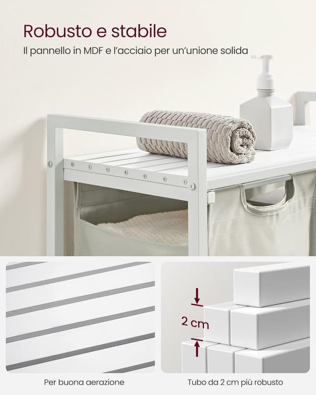 Detalle de VASAGLE BLH201W01 cesto portabiancheria con 2 sacchi rimovibili da 46 L