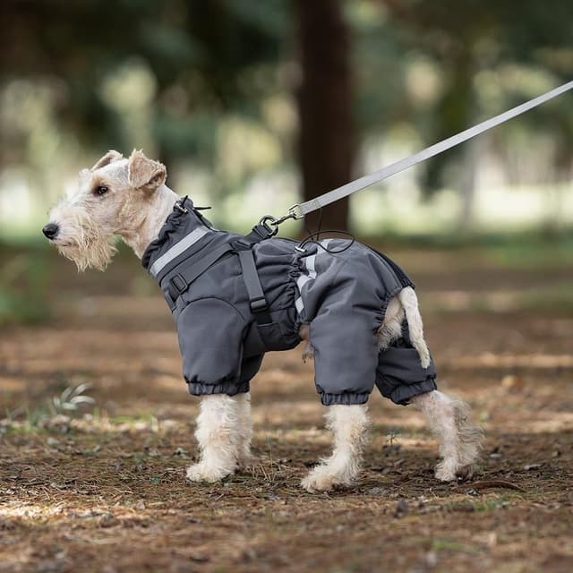Detalle 2 de BT Bear Dog Winter Coat Jacket Outdoor (Grey) – Adjustable 4 Legs Waterproof Dog Jumpsuit with Harness & Reflective Strips