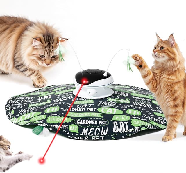 Detalle de Gardner Pet Giocattolo per Gatti 5 in 1 elettrico interattivo automatico (verde) con piume, laser e suoni