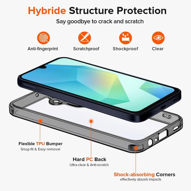 Detalle de Coque ivoler Anti-Jaunissement HD Clair pour Samsung Galaxy A16 4G / A16 5G + verre trempé (2 pièces) – Noir