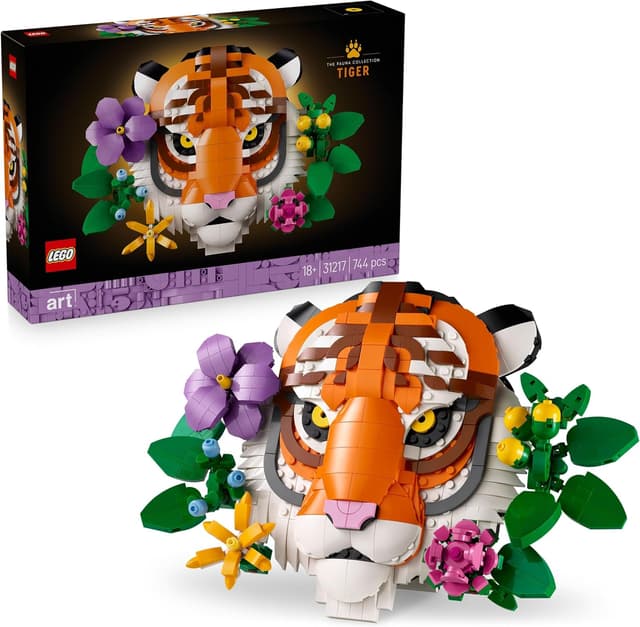 Detalle de LEGO Fauna Collection Tiger 31217 – 3D Tiergemälde aus Steinen mit Blumen (DIY Deko Set)