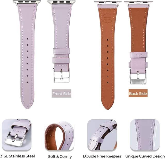 Detalle de AoYi Italian Genuine Leather Strap for Apple Watch (Series 11–1, SE, Ultra) – cowhide leather with 316L stainless buckle