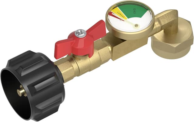 Detalle de Rushare Upgraded Propane Refill Adapter for 1 lb Tanks (90-Degree Elbow) with Valve and Gauge