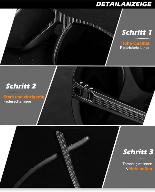 Detalle 2 de HENGOSEN Herren Sonnenbrille polarisiert (UV400) im 3er-Pack – Sport, verspiegelt